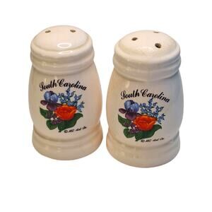 South Carolina Ceramic Salt And Pepper Shakers Flowers Vintage State